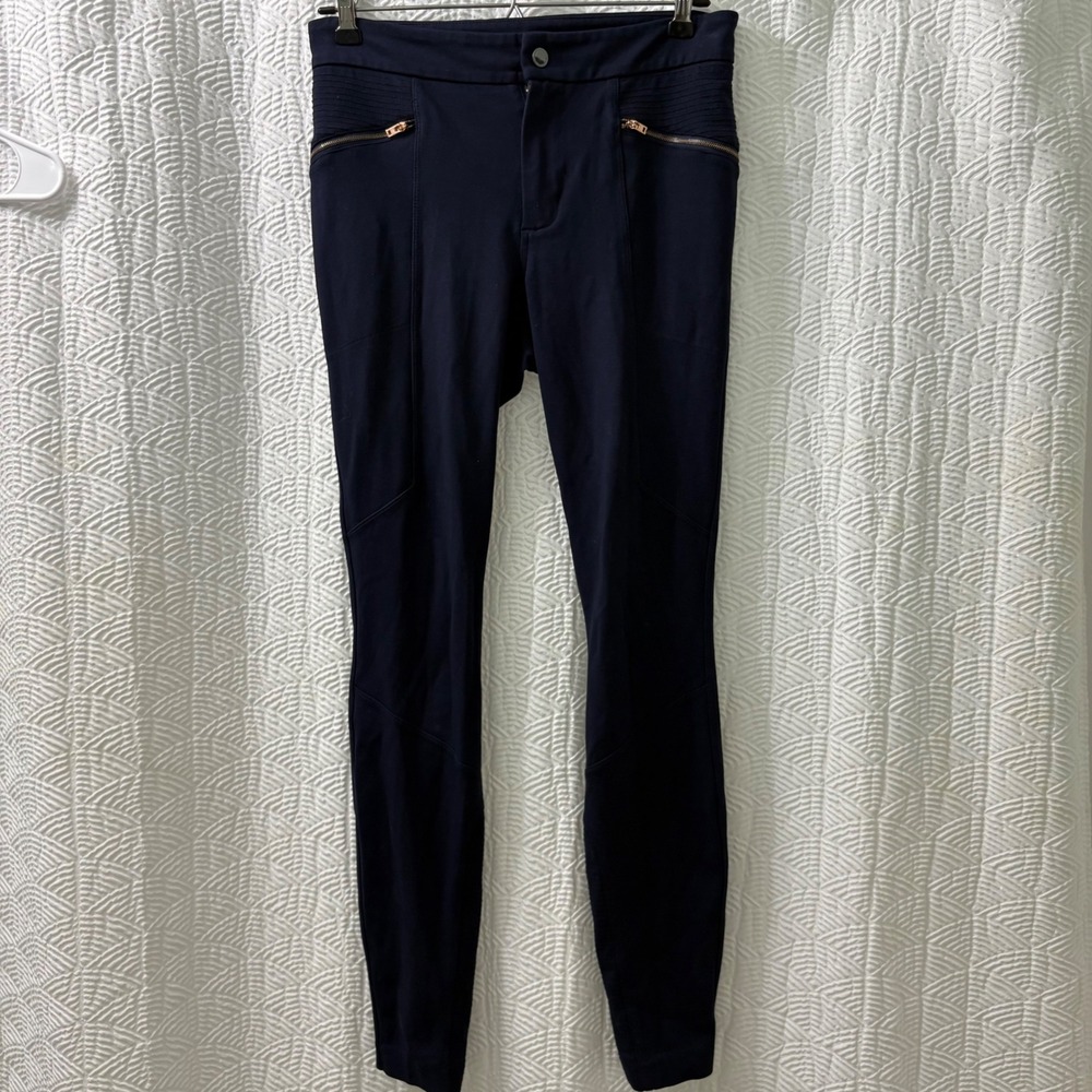 Athleta Navy Blue Moto-Style Zip Skinny Leggings Pants Womens‎ Size 2